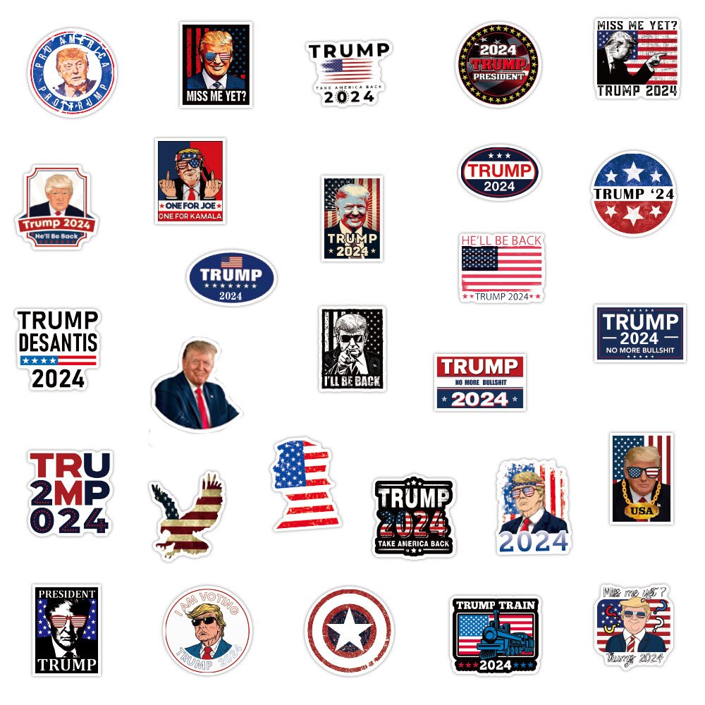 Trump 2024 Waterproof Stickers Decals 10 / 30 / 50 / 100 PACKS