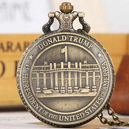 Trump Presidential Seal / White House Quartz Pocket Watch w/Chain