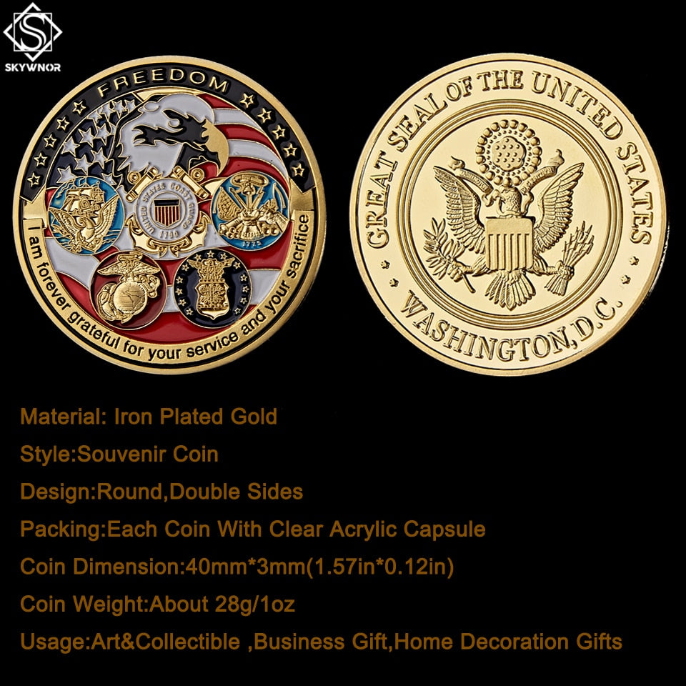 USA Navy USAF USMC Army Coast Guard Freedom Eagle Commemorative Coin