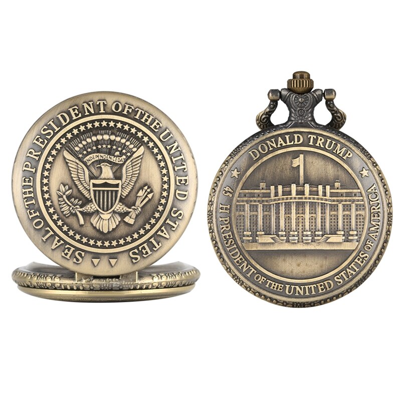 Trump Presidential Seal / White House Quartz Pocket Watch w/Chain