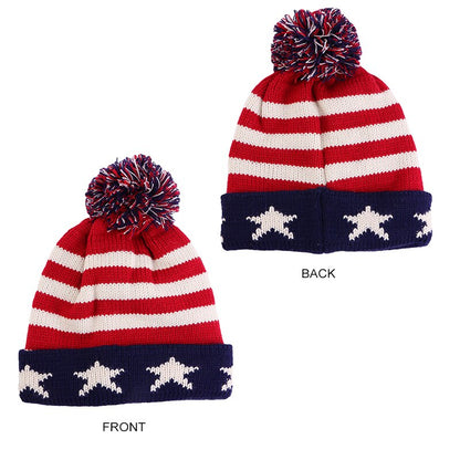 Patriotic American Flag USA knit winter hat