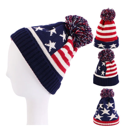 Patriotic American Flag USA knit winter hat