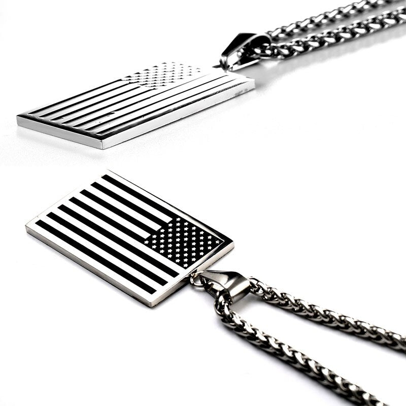 Stainless Steel American Flag USA Patriot Dog Tag Pendant Necklaces & keychains