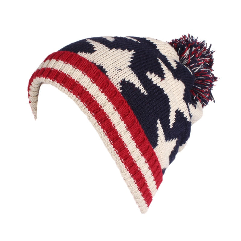 Patriotic American Flag USA knit winter hat