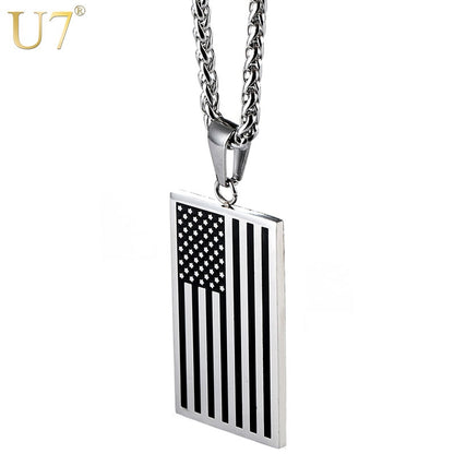 Stainless Steel American Flag USA Patriot Dog Tag Pendant Necklaces & keychains